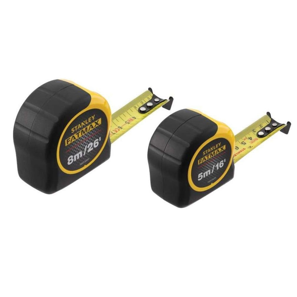 Stanley FatMax Tape Measure Set Yellow and Black 8Mtr and 5Mtr Pack of 2 FMHT81745-0 | BladeArmor Coated | Durable Case | 3.3Mtr Standout | Tape Width - 32mm | Tru-Zero End Hook