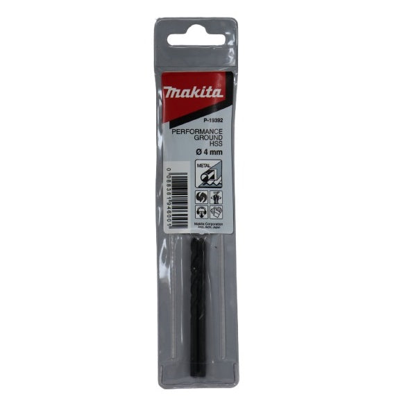 Makita Performance Ground HSS Drill Bit Black 4mm Pack of 2 P-19392 | Precision Engineered for Metal Drilling