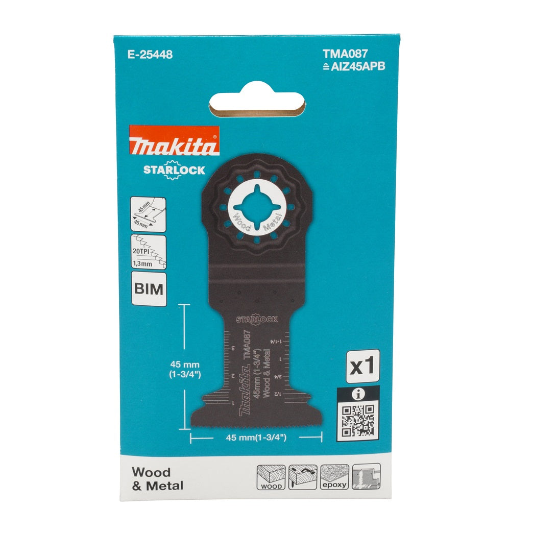 Makita Starlock TMA047 BIM Metal Cutting Blade Black 32mm x 50mm B-64814 | For Metal-Wood-Epoxy and Aluminium | Oscillating Multi-Tool Accessory | 20 TPI | For Plunge Cutting