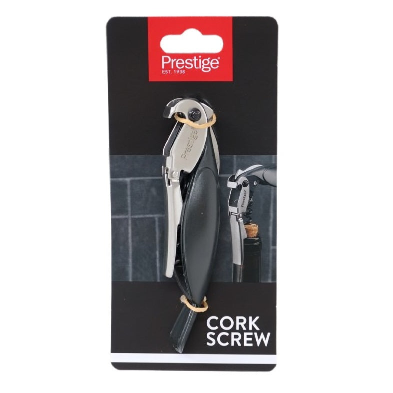 Prestige Corkscrew Black and Chrome 54307 | Durable Stainless Steel Head | Easy Grip Handle for Comfort and Control