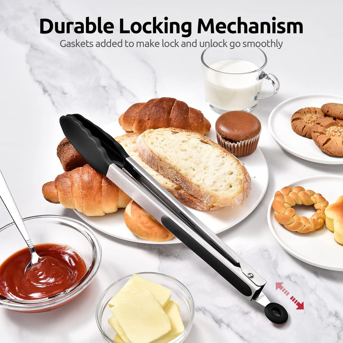 Prestige Dishwasher Safe Tongs Black and Chrome 54290 | Durable Stainless Steel | Easy Grip Handle for Comfort and Control | Heat Resistant to 210 Degree Celsius