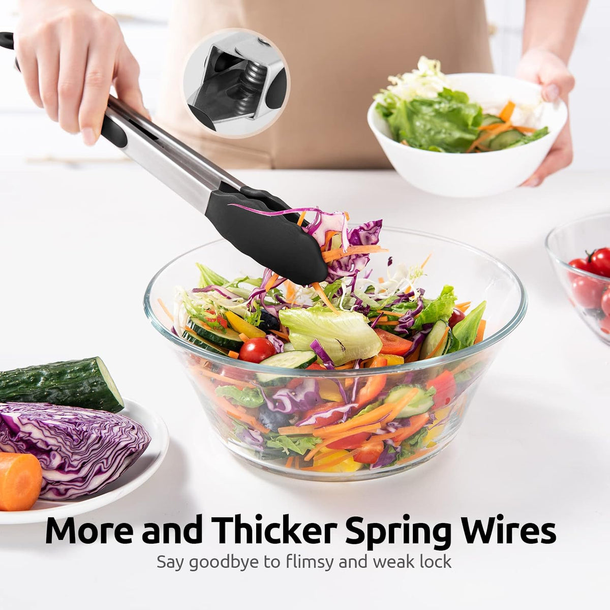 Prestige Dishwasher Safe Tongs Black and Chrome 54290 | Durable Stainless Steel | Easy Grip Handle for Comfort and Control | Heat Resistant to 210 Degree Celsius