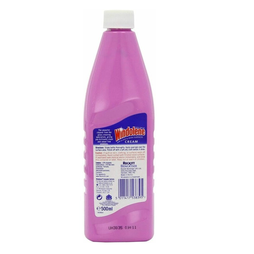 Windolene Original Cream Cleaner Pink 500ml 93189 | Non-Smear Formula | For Glass and Shiny Surfaces | Powerful Dirt and Grime Remover
