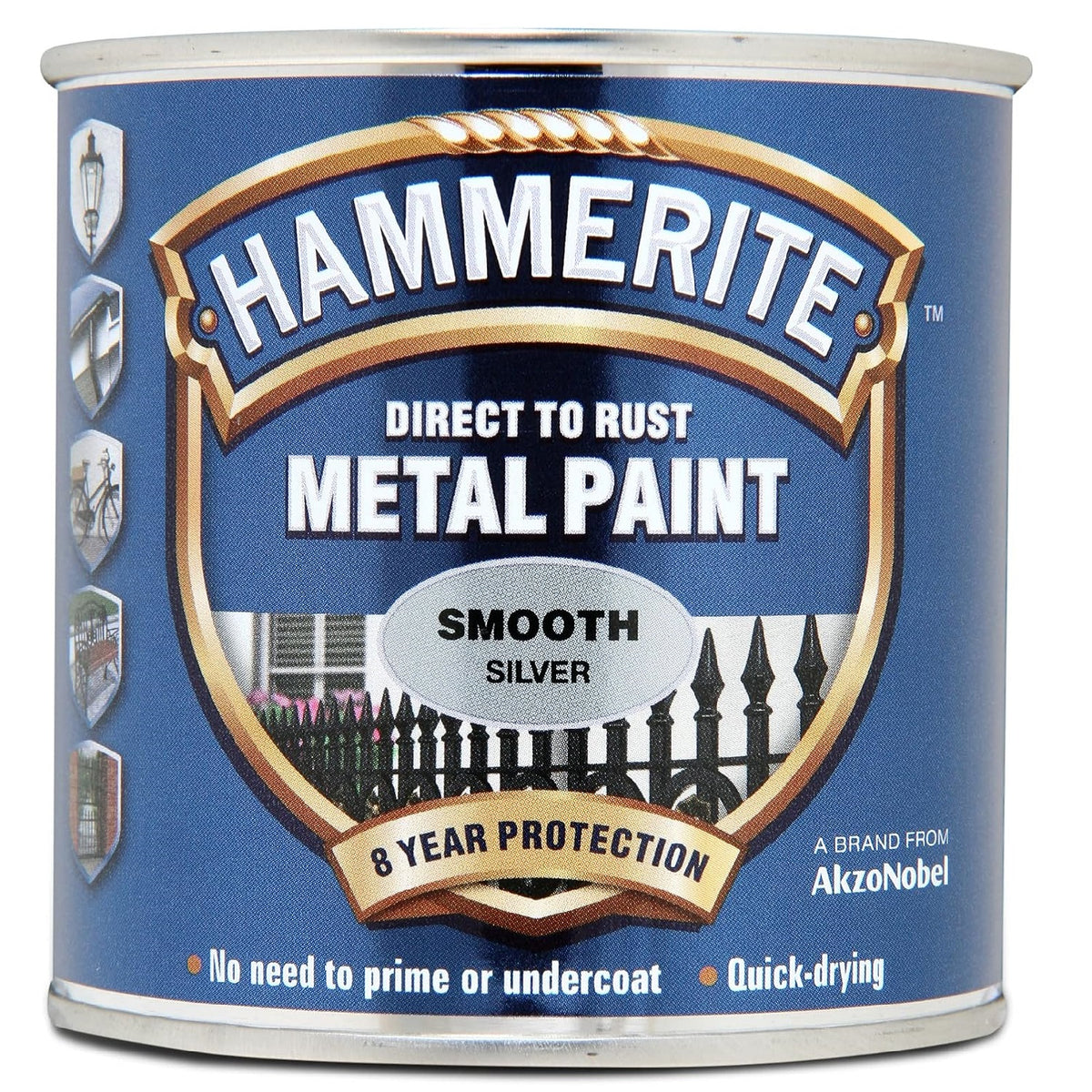 Hammerite Direct to Rust Metal Paint Smooth Silver 250ml 5084894 | No Need to Prime or Undercoat | Quick Drying