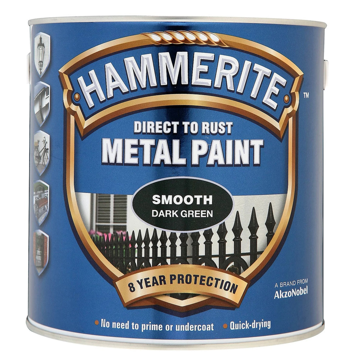 Hammerite Direct to Rust Metal Paint Smooth Dark Green 2.5Ltr 5084892 | No Need to Prime or Undercoat | Quick Drying