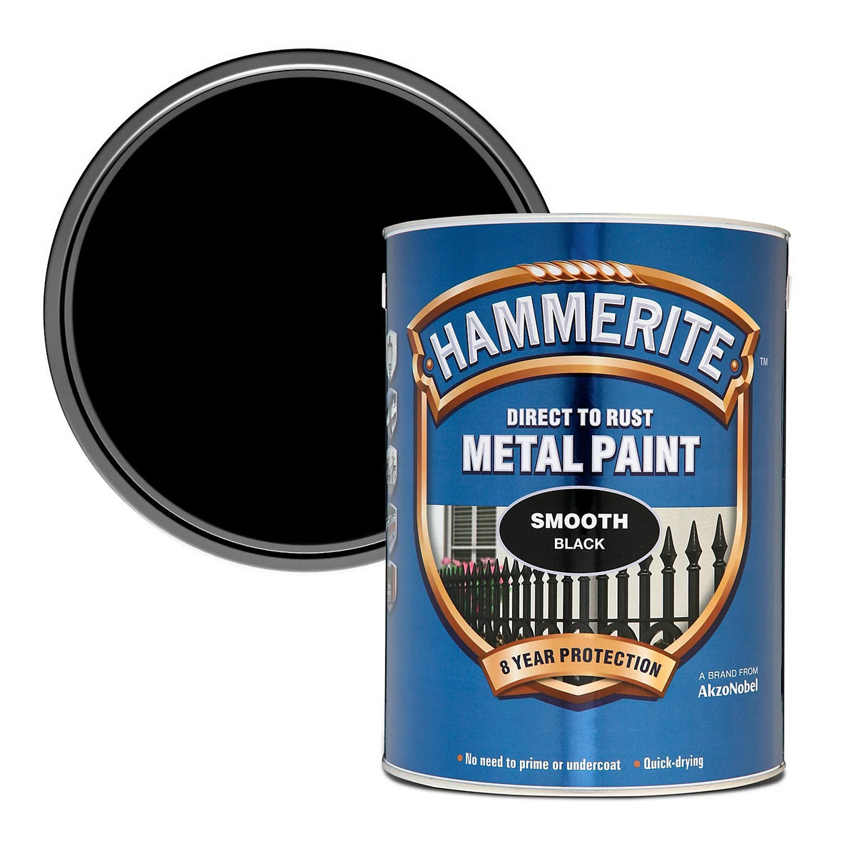 Hammerite Direct to Rust Metal Paint Smooth Black 5Ltr 5084867 | No Need to Prime or Undercoat | Quick Drying