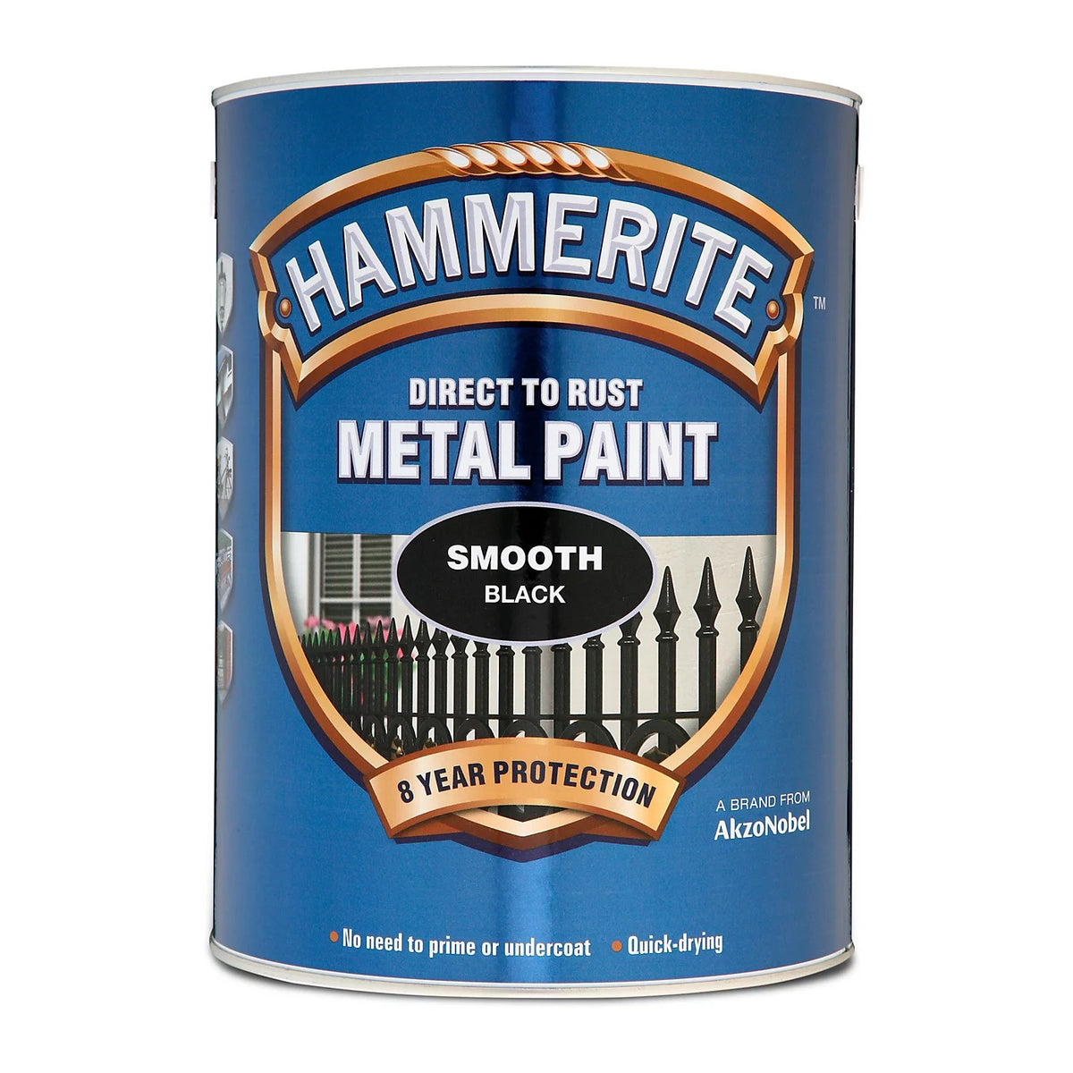 Hammerite Direct to Rust Metal Paint Smooth Black 5Ltr 5084867 | No Need to Prime or Undercoat | Quick Drying