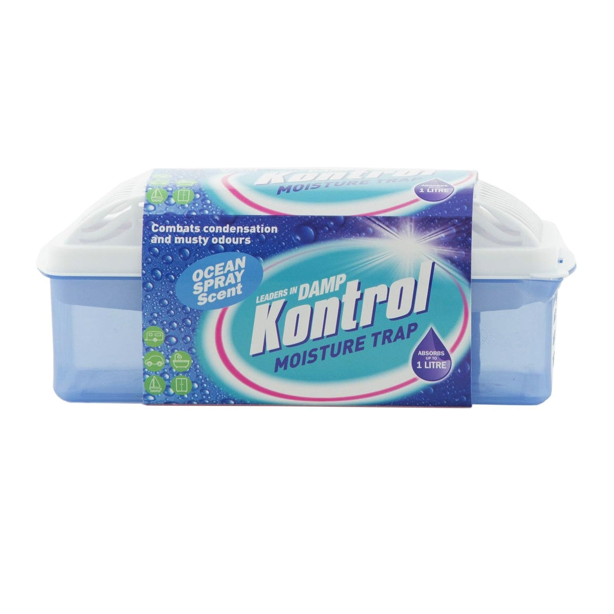 Kontrol Moisture Trap Ocean Spray Scent White and Blue 500g MGN00002 | 1-Ltr Absorption | Damp Condensation Remover | Long-Lasting Dehumidifier | For Home-Car-Office and Caravan
