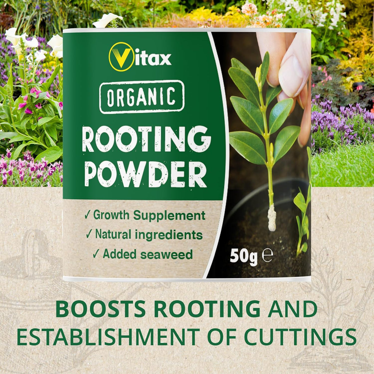 Vitax Organic Rooting Powder Brown 50g 50928446 | Growth Supplement | Natural Ingredients with Added Seaweed