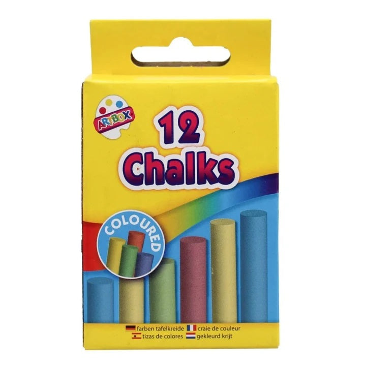 Artbox Coloured Chalks Multicoloured Pack of 12 1209 | Dust-Free Chalk Sticks | For Blackboard and Pavement | Non-Toxic | Ideal for Kids and Classroom Use