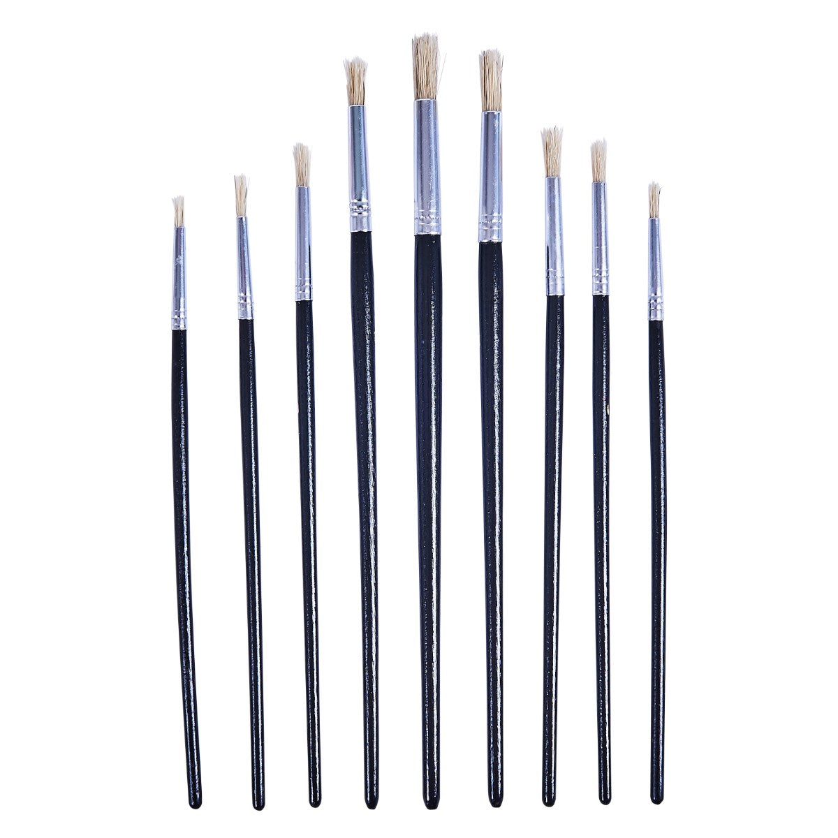 Amtech Round Tip Art Brush Set Black Pack of 9 S4135 | Assorted Sizes | 16cm - 19cm Wood Handles | Ideal for Acrylic-Watercolour and Oil Painting | Craft and DIY Use
