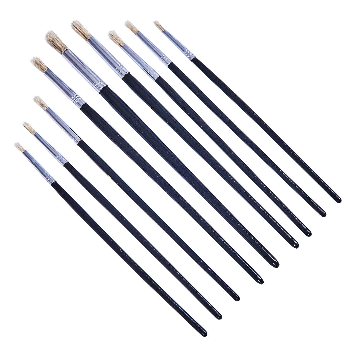 Amtech Round Tip Art Brush Set Black Pack of 9 S4135 | Assorted Sizes | 16cm - 19cm Wood Handles | Ideal for Acrylic-Watercolour and Oil Painting | Craft and DIY Use