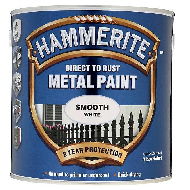 Hammerite Direct to Rust Metal Paint Smooth White 2.5ltr 5084860 | No Need to Prime or Undercoat | Quick Drying