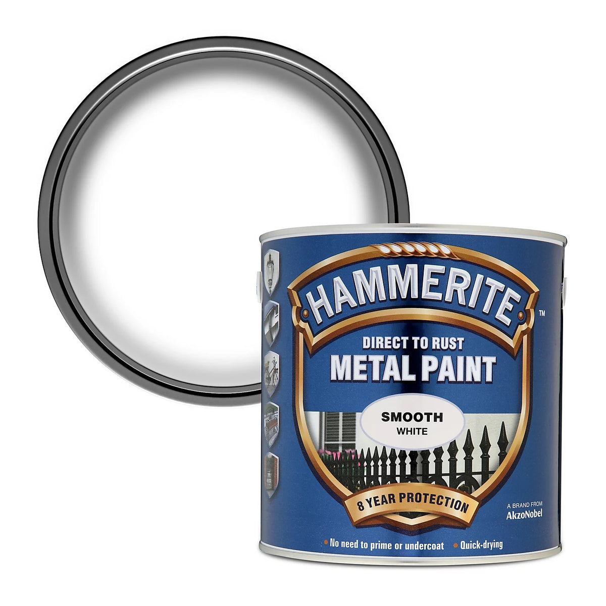 Hammerite Direct to Rust Metal Paint Smooth White 2.5ltr 5084860 | No Need to Prime or Undercoat | Quick Drying