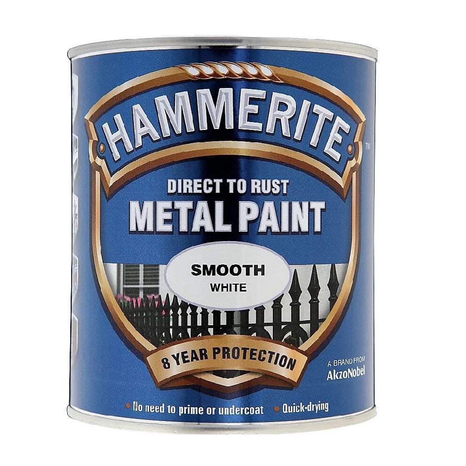 Hammerite Direct to Rust Metal Paint Smooth White 5Ltr 5084861 | No Need to Prime or Undercoat | Quick Drying