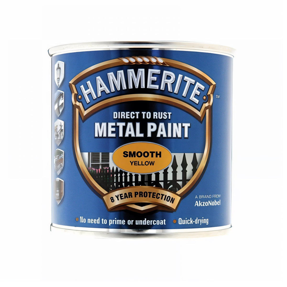Hammerite Direct Rust Metal Paint Smooth Yellow 250ml 5084874 | No Need to Prime or Undercoat | Quick Drying