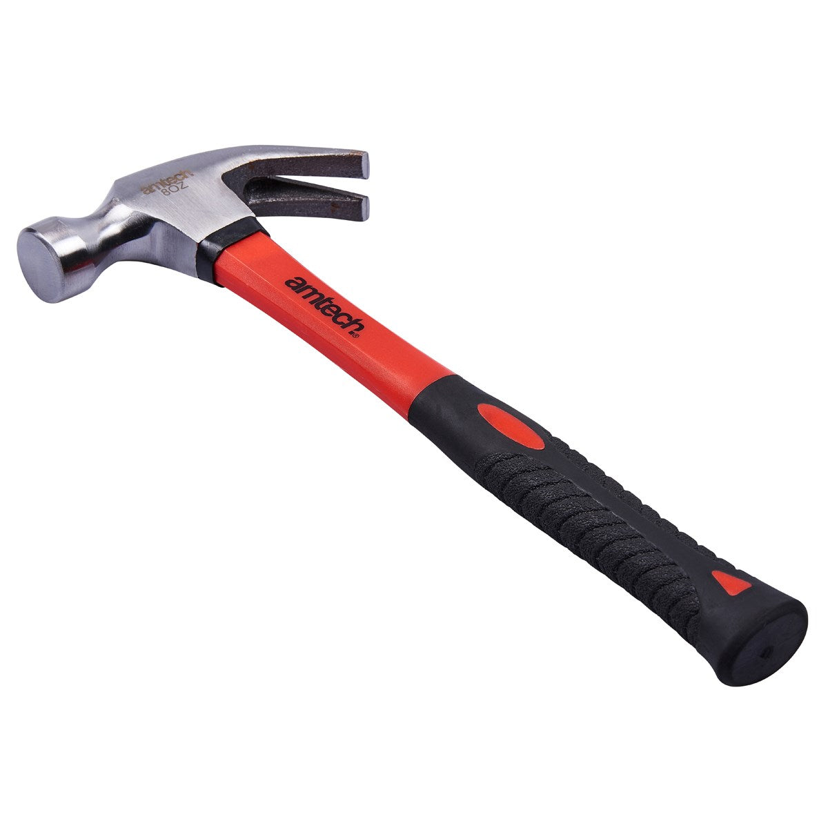 Amtech Fibre Glass Shaft Claw Hammer Red and Black 8oz A0240 | With Comfort Grip | Lightweight and Durable | Hardened and Tempered Polished Head | Ideal for DIY and Household Use