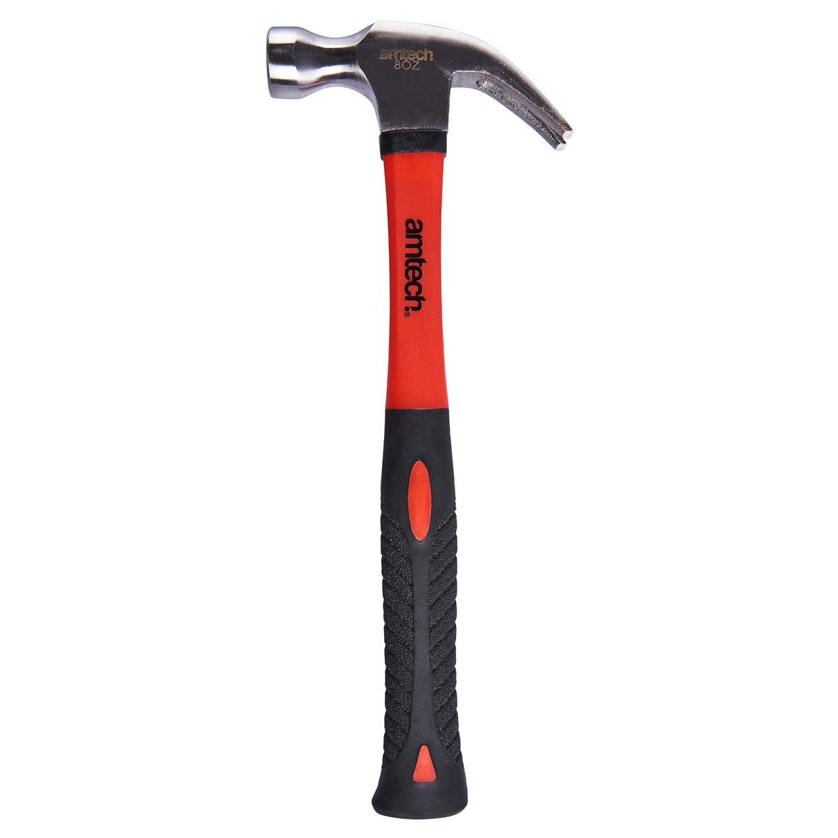 Amtech Fibre Glass Shaft Claw Hammer Red and Black 8oz A0240 | With Comfort Grip | Lightweight and Durable | Hardened and Tempered Polished Head | Ideal for DIY and Household Use