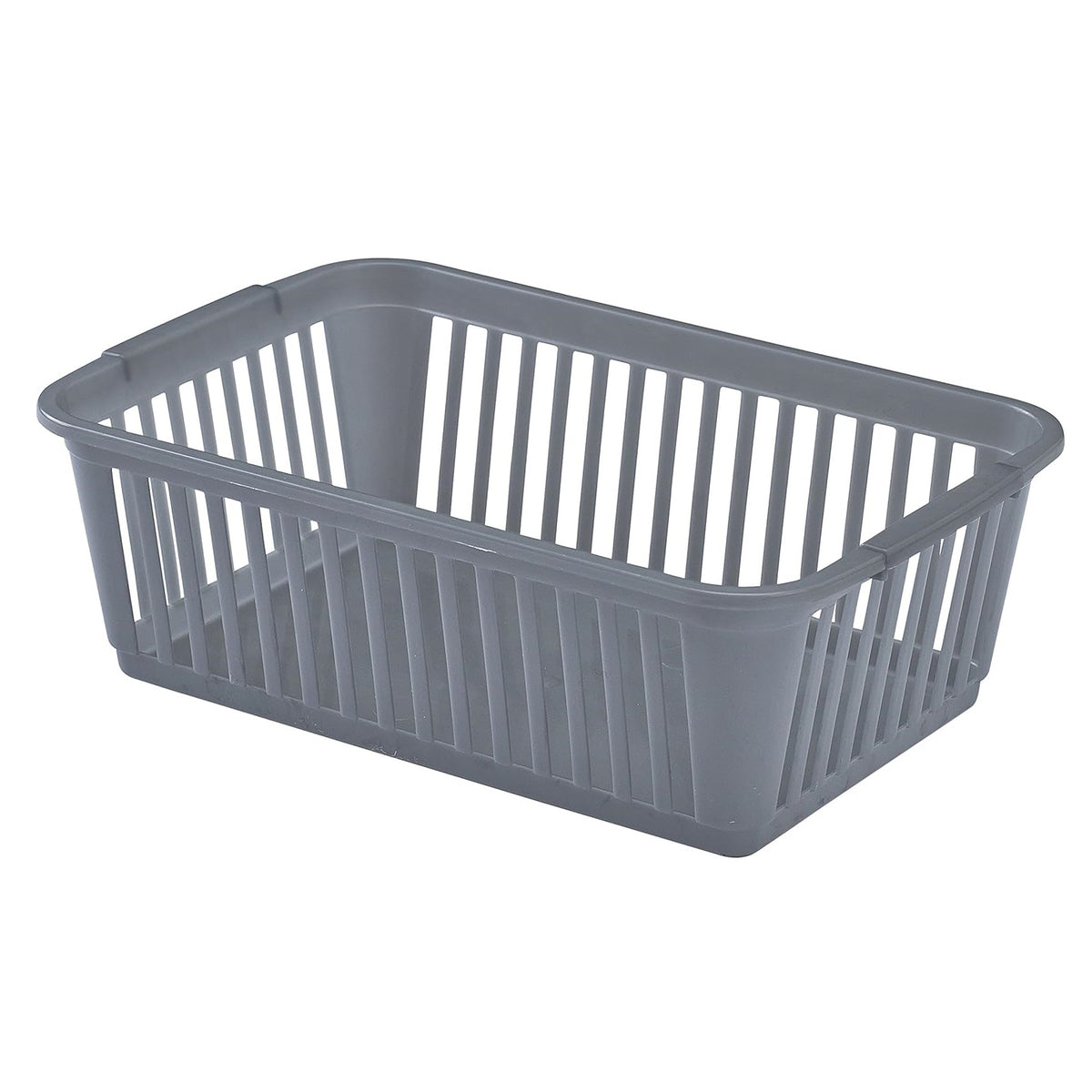 Whitefurze Rectangular Plastic Storage Basket Silver 25cm x 25cm x 8cm S03S091 | Organiser Bin for Home-Office or Kitchen | Durable and Lightweight | With Ventilated Sides