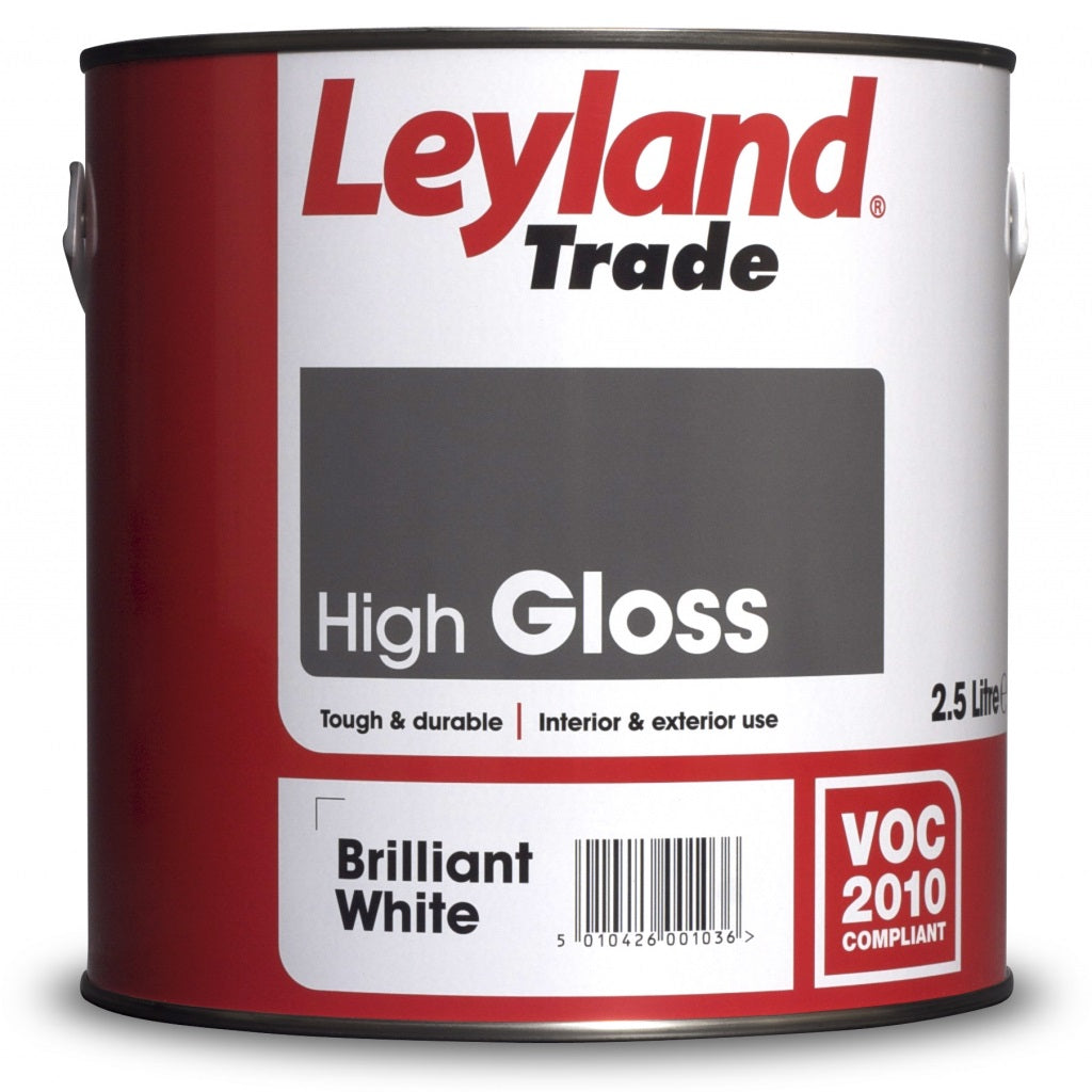 Leyland Trade High Gloss Finish Paint Brilliant White 2.5Ltr 264604 | Tough and Durable | Interior and Exterior Use