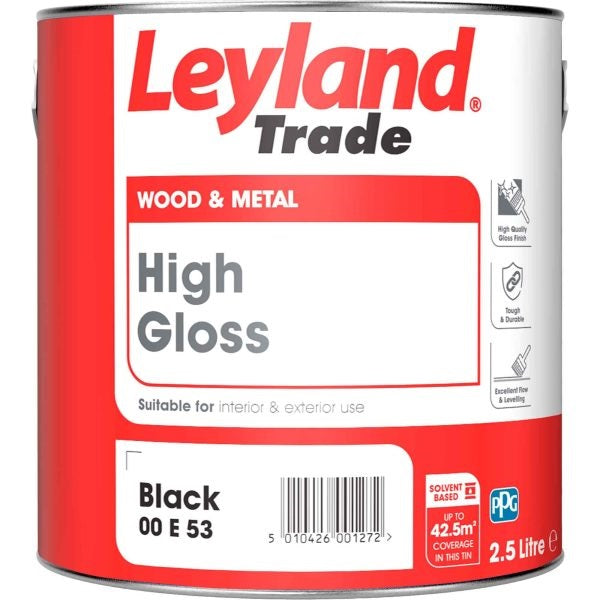 Leyland Trade High Gloss Finish Wood and Metal Paint Black 2.5Ltr 264639 | Suitable for Interior and Exterior Use