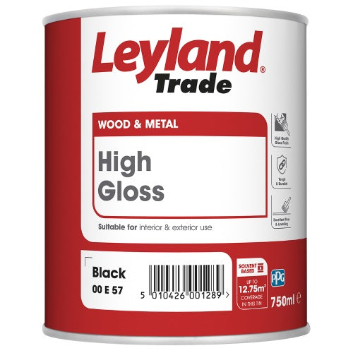 Leyland Trade High Gloss Finish Wood and Metal Paint Black 750ml 264637 | Suitable for Interior and Exterior Use