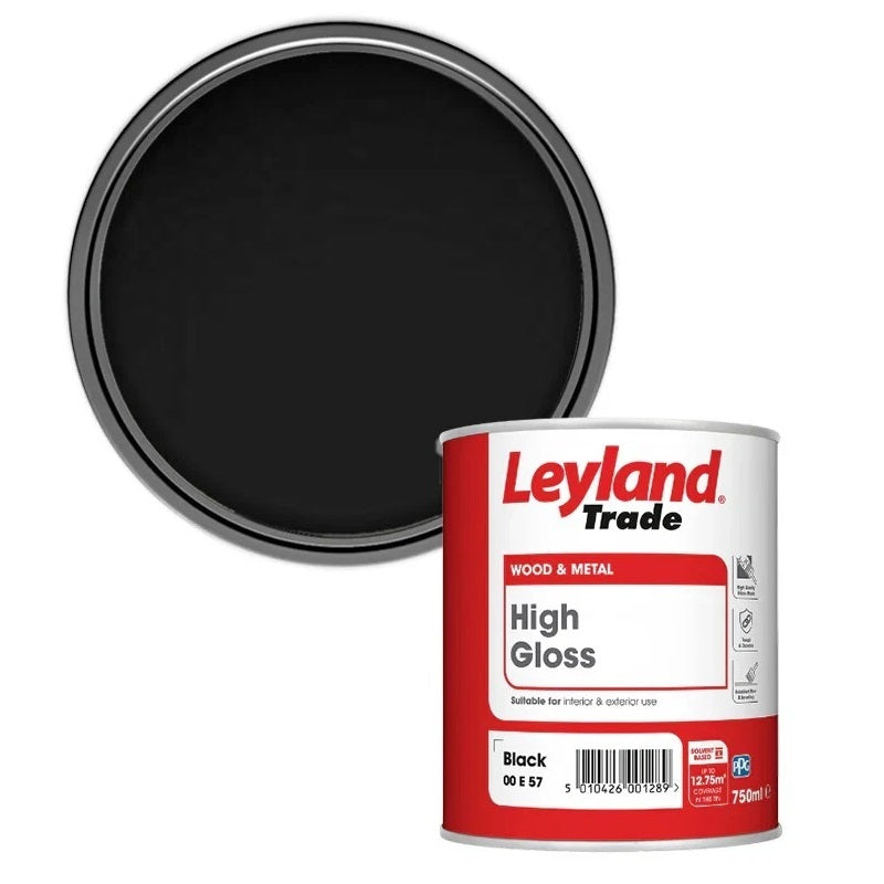 Leyland Trade High Gloss Finish Wood and Metal Paint Black 750ml 264637 | Suitable for Interior and Exterior Use