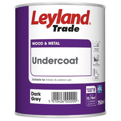 Leyland Trade Undercoat Wood and Metal Paint Dark Grey 750ml 264750 | Suitable for Interior and Exterior Use