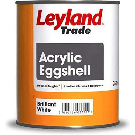 Leyland Trade Acrylic Eggshell Paint Brilliant White 750ml 264367 | 10 Times Tougher | Ideal for Kitchens and Bathrooms