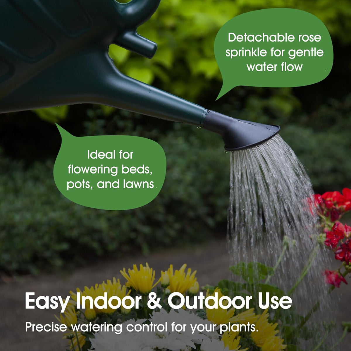 Whitefurze Plastic Garden Watering Can with Detachable Rose Green 7Ltr G28WC07G | Durable and Lightweight Material | Versatile Watering Can | Easy-Grip Handle | Ideal for Indoor and Outdoor Plant Watering