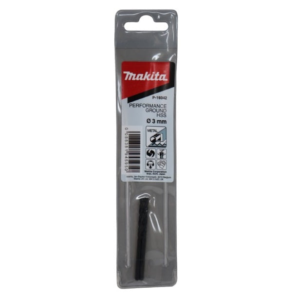 Makita Performance Ground HSS Drill Bit Black 3mm Pack of 2 P-19342 | Precision Engineered for Metal Drilling