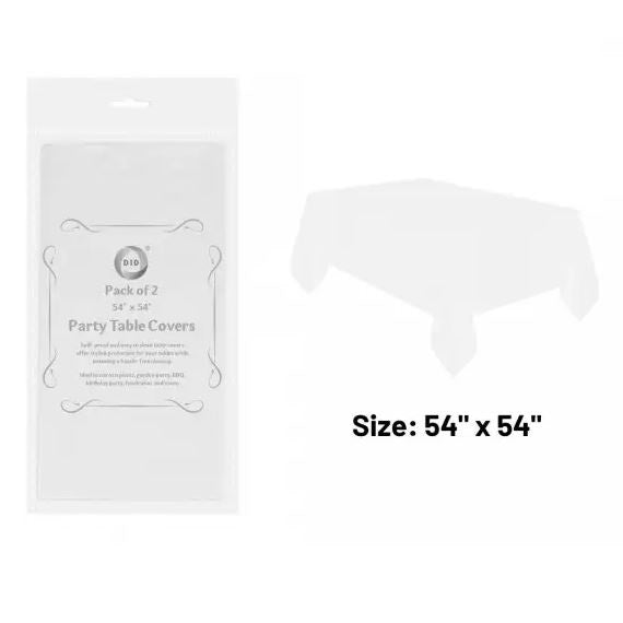 DID Party Table Covers White 54-Inch x 54-Inch Pack of 2 PY0606 | Plastic Tablecloths | Spill-Proof and Easy to Clean | Ideal for BBQs-Birthdays-Picnics and More