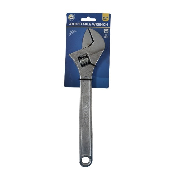 DID Adjustable Wrench Silver 12-Inch HW6059 | Drop Forged Steel Construction | Metric Scaled | Jaw Capacity - 38mm