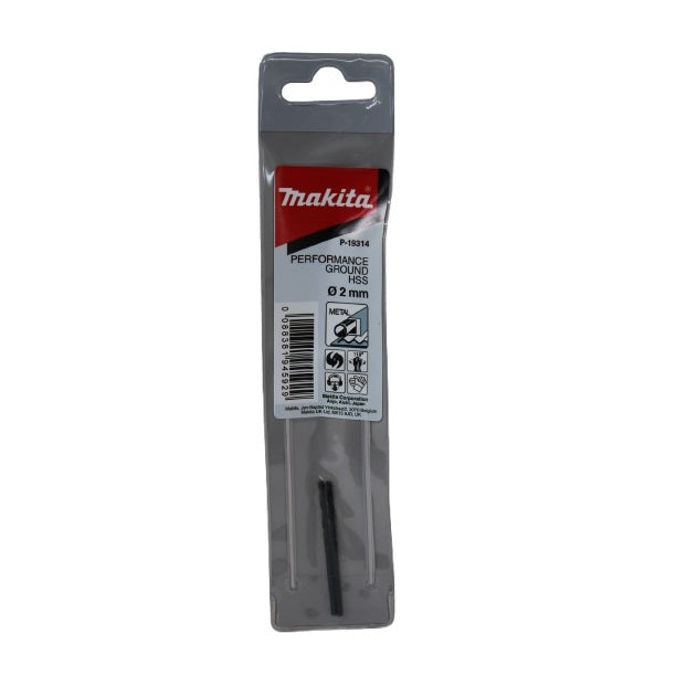 Makita Performance Ground HSS Drill Bit Black 2mm Pack of 2 P-19314 | Precision Engineered for Metal Drilling