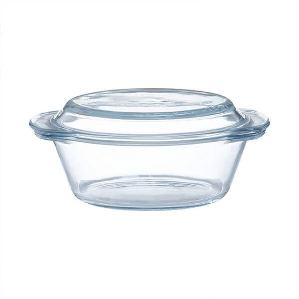 Mason Cash Classic Collection Round Casserole Dish Clear 1Ltr 2006.198 | Made from Borosilicate Glass | Dishwasher Safe | Microwave Safe | Freezer Safe | Oven Safe