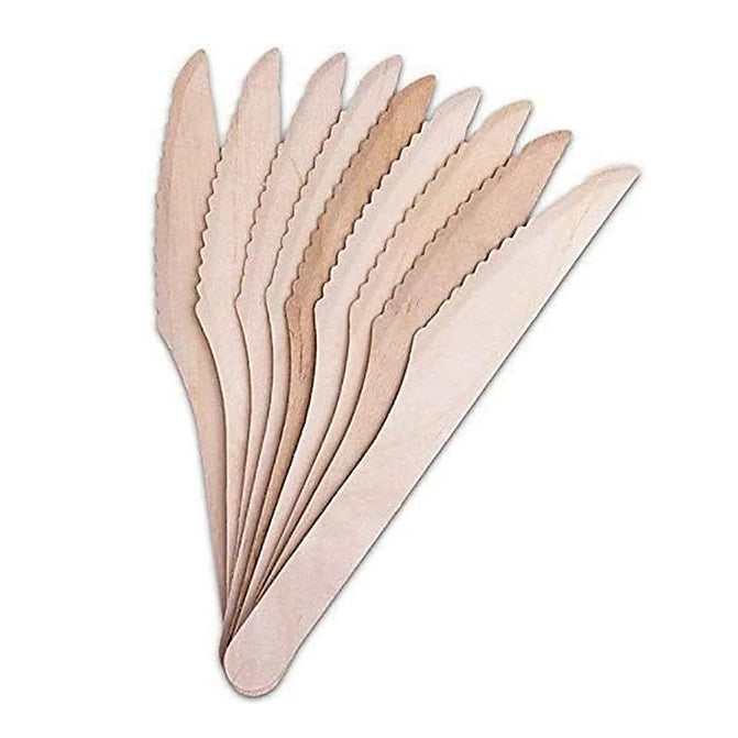 DID Wooden Knives Natural Pack of 100 EF9905 | Eco-Friendly Disposable Cutlery | 100 Percent Compostable and Biodegradable | Plastic-Free Alternative | Ideal for Parties-Picnics and Catering