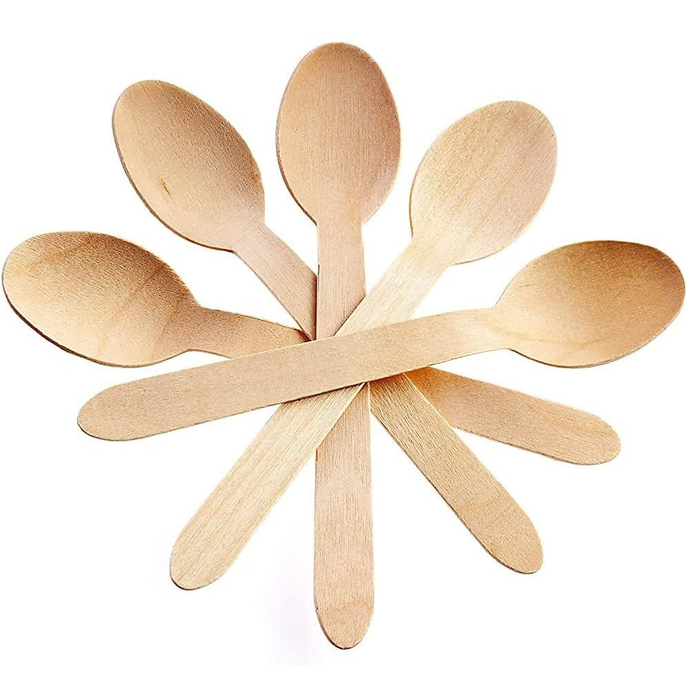 DID Wooden Spoons Natural Pack of 100 EF9903 | Eco-Friendly Disposable Cutlery | 100 Percent Compostable and Biodegradable | Plastic-Free Alternative | Ideal for Parties-Picnics and Catering