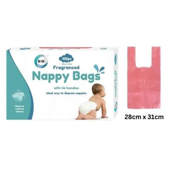 DID Fragranced Nappy Bags White 28cm x 31cm Pack of 100 BC3556 | With Tie Handles | Odour Control Disposal Bags | Ideal Way to Dispose Nappies