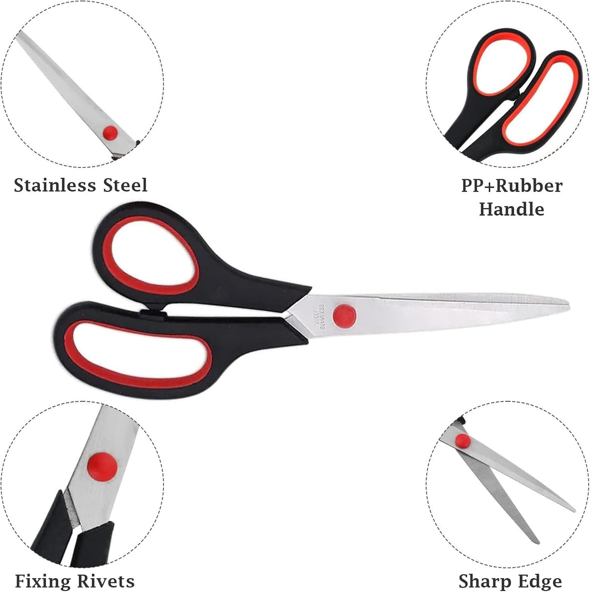 DID Household Scissors Black and Red 9.5-Inch HH2616 | Heavy Duty Stainless Steel Blades | Comfort Grip Handles | Ideal for Home and Office Use