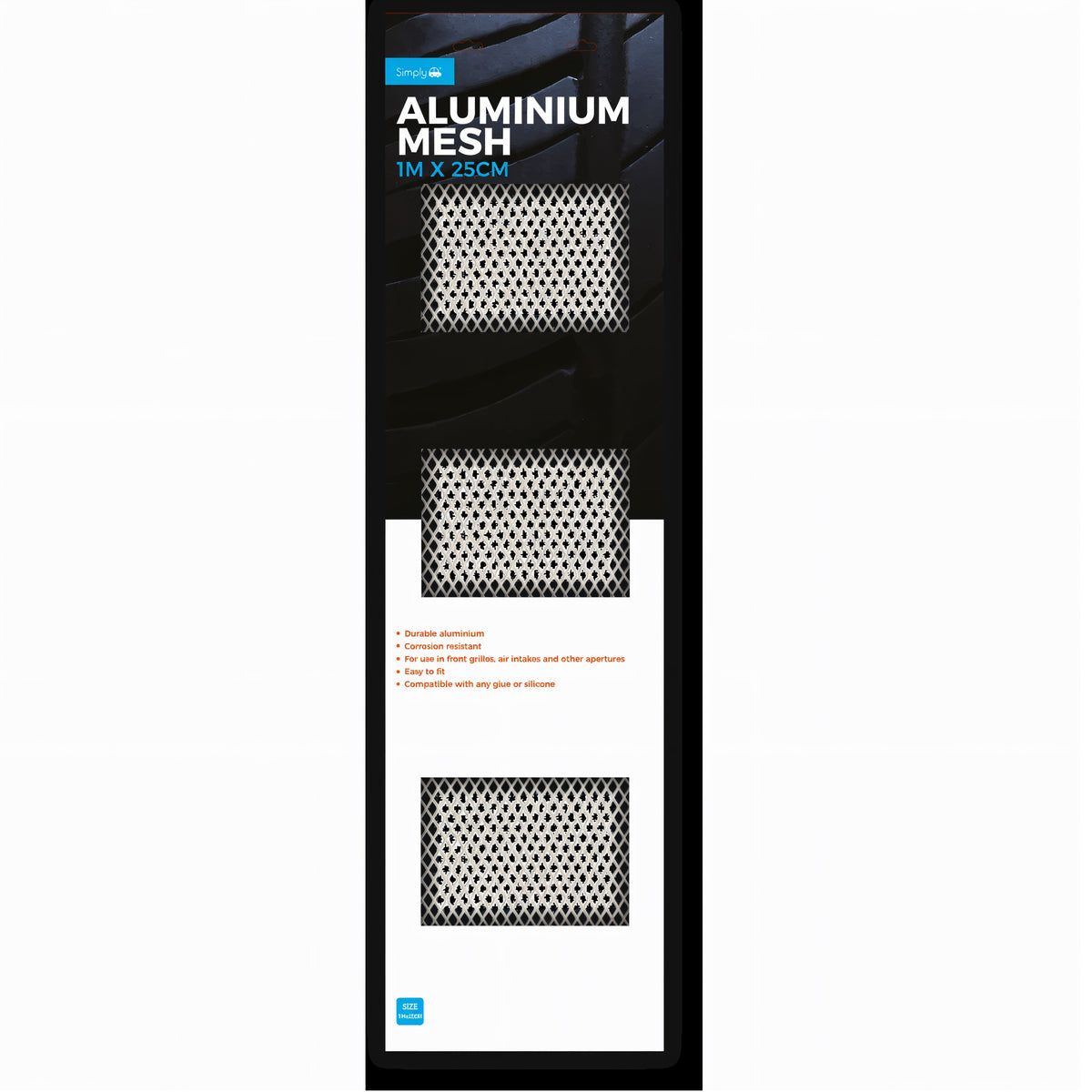 JRP Distribution Ltd Aluminium Mesh Silver 1mtr x 25cm ALM02 | Durable Aluminium | Corrosion Resistant | For Use in Front Grilles - Air Intakes and Other Apertures | Easy to Fit | Compatible with any Glue or Silicone