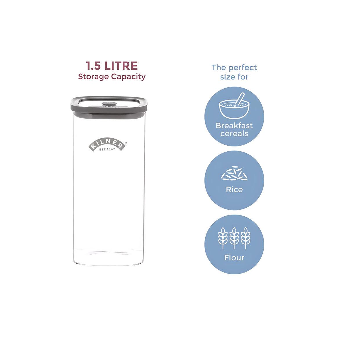 Kilner Square Fresh Storage Jar Clear 1.5Ltr 25.102 | Reuse | Refill | Recycle | Made to Last | Glass is Best