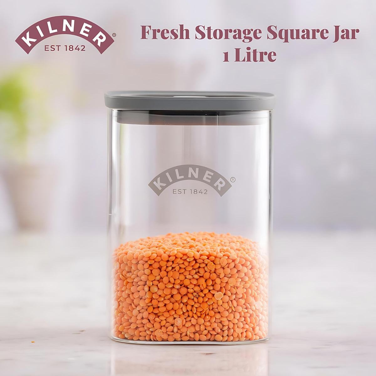 Kilner Fresh Storage Jar Clear 1Ltr H14.6cm x W10.4cm x L10.4cm 25.101 | Durable Glass | Reuse | Refill | Recycle | Made to Last | Glass is Best