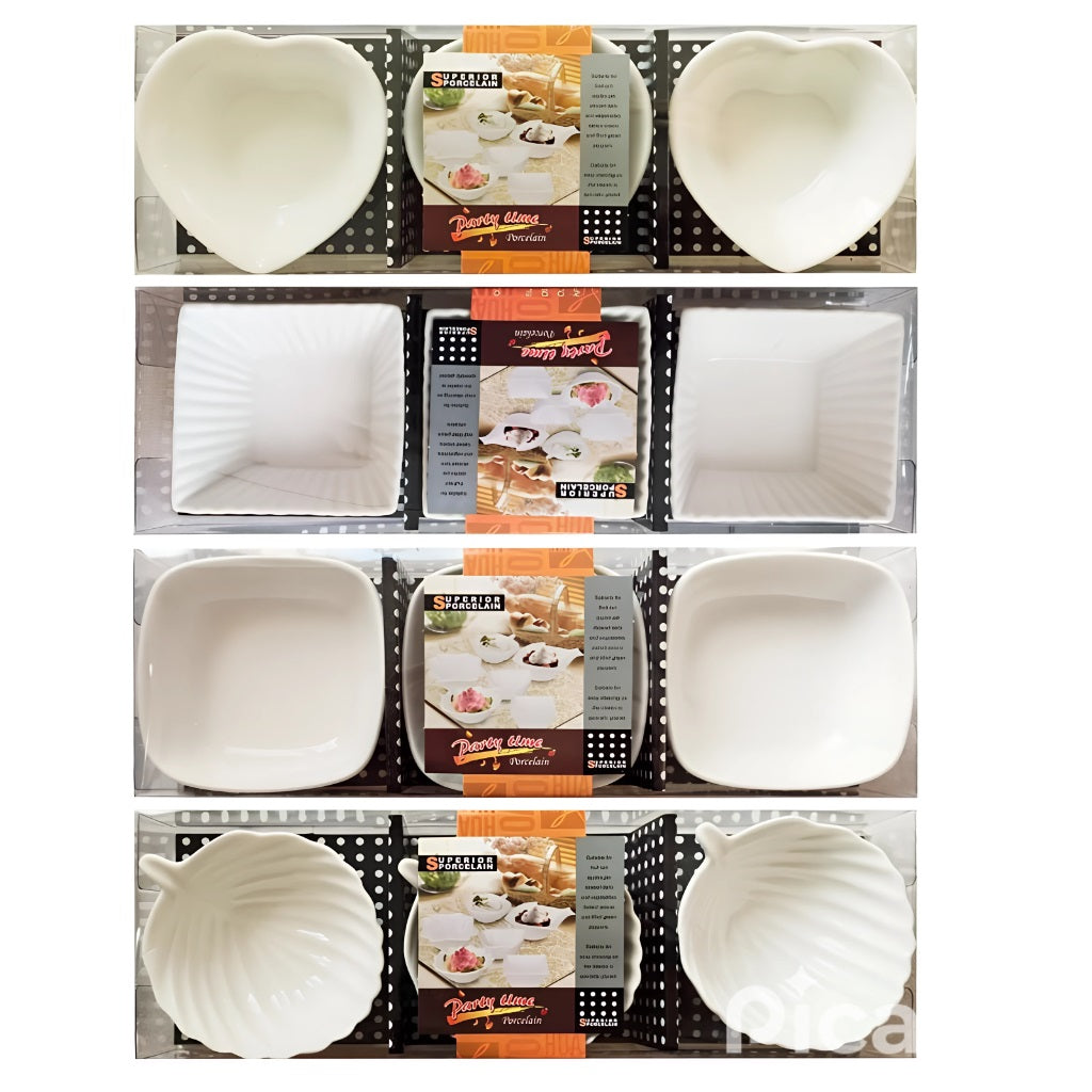 Superior Porcelain Dipping Bowls White Large Pack of 3 DK144 | Suitable for Fruit Tart - Apples Pie - Dessert Tarts and Vegetables - Baked Onions and Filled Green Peppers | Suitable for Easy Cleaning as the Interior is Specially Glazed
