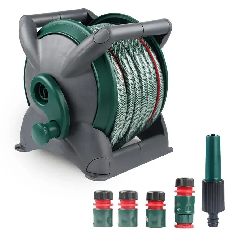 Dekton Hose Reel Cart with Nozzle Kit Multicoloured 20Mtr DTG6060 | 3 Hose Connectors | 1 Hose Connector with Stop | Adjustable Spray Nozzle