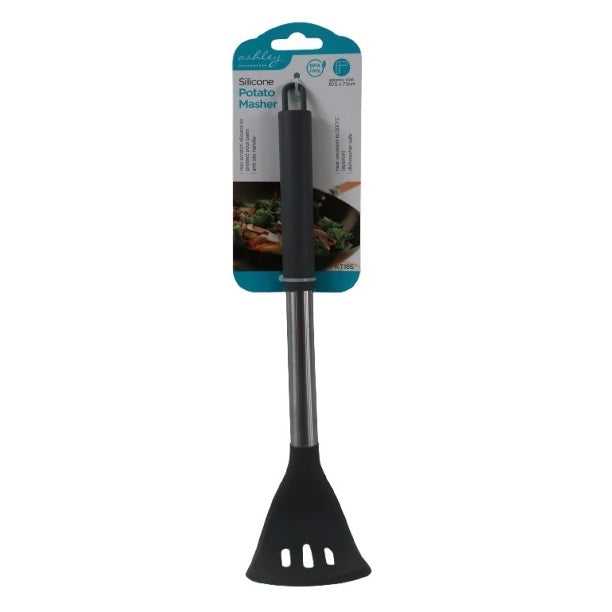 Ashley Housewares Silicone Potato Masher Grey 30.5 x 7.5cm KT185 | BPA-Free | Heat Resistant to 200 Degree C | Dishwasher Safe | Non-Scratch Head | With Anti-Slip Handle