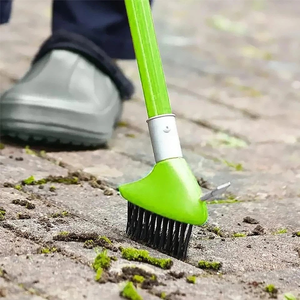 Dekton 3-in-1 Weed Removal Brush Set Green and Black DTG4095 | Extendable From 80 to 140cm | Includes a Wide Brush Head and Narrow Brush Head with Scraper
