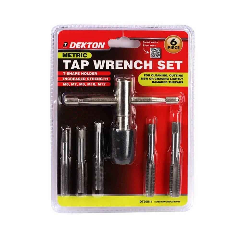 Dekton Metric Tap Wrench Set Chrome 6-Piece DT30811 | T Shape Holder | Increased Strength