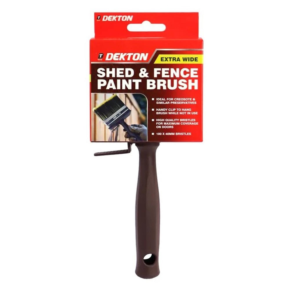 Dekton Extra Wide Shed and Fence Paint Brush Black DT95846 | Ideal for Creosote and Similar Preservatives | Handy Clips to Hang Brush | High Quality Bristles for Maximum Coverage on Doors
