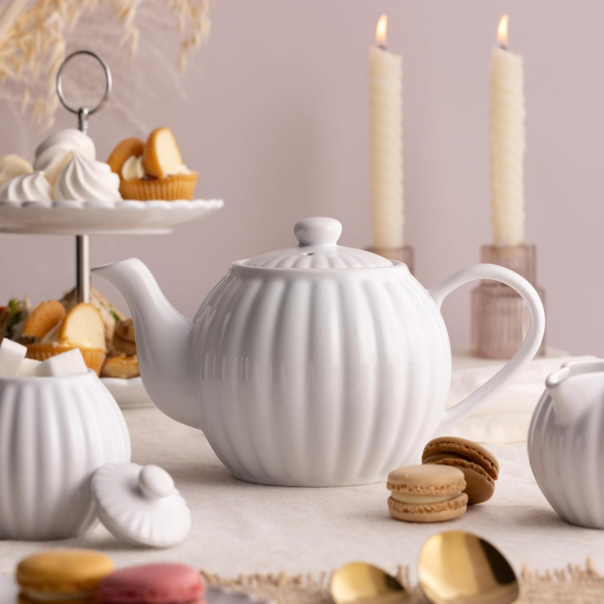 Price and Kensington Luxe 6 Cup Teapot White 1100ml 56.814 | Dishwasher Safe and Microwave Safe