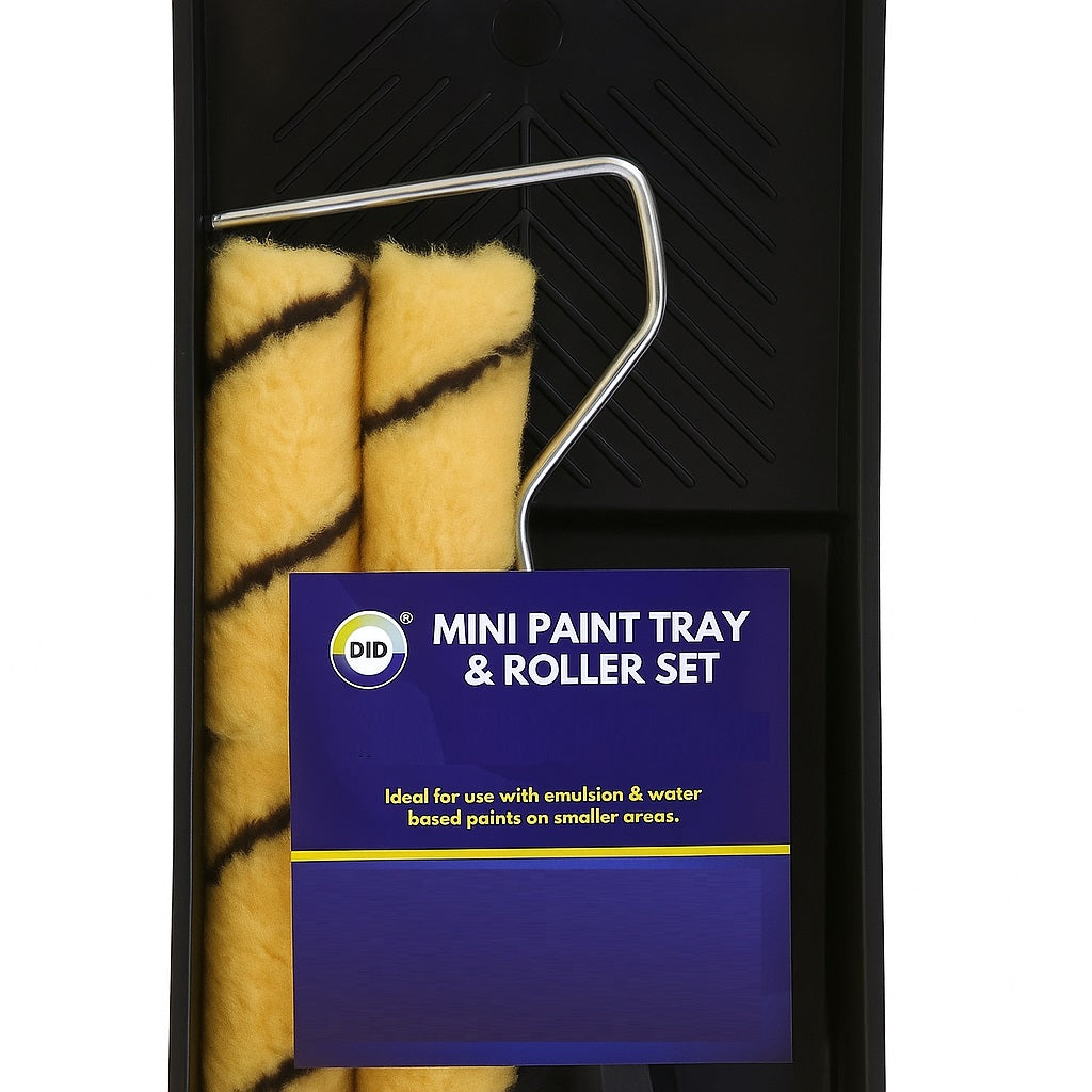 DID Mini Paint Tray and Roller Set Assorted HW6074 | 1 x 4-Inch Roller Frame | 5 x 4-Inch Emulsion Roller Sleeves | 1 x Mini Plastic Paint Tray approx. 30cm x 15cm x 4cm | Ideal for Use with Emulsion and Water Based Paints on Smaller Areas